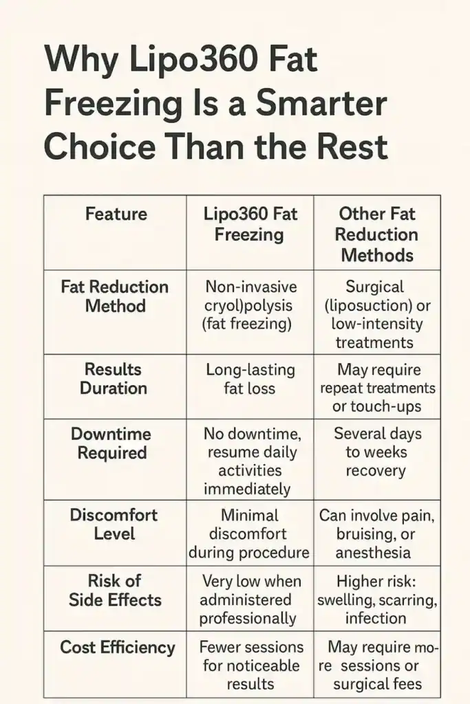 Is it possible to permanently freeze fat cells? 2 Table showing benefits of fat freezing to remove fat cells Belper from Lipo 360